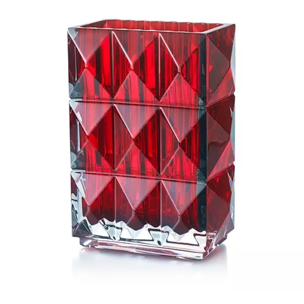 Red Geometric Glass Vase